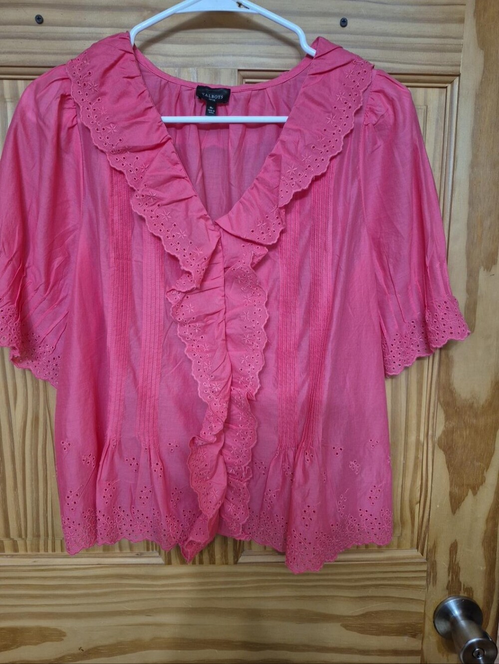 Talbots Petite Pink Eyelet Ruffle Blouse